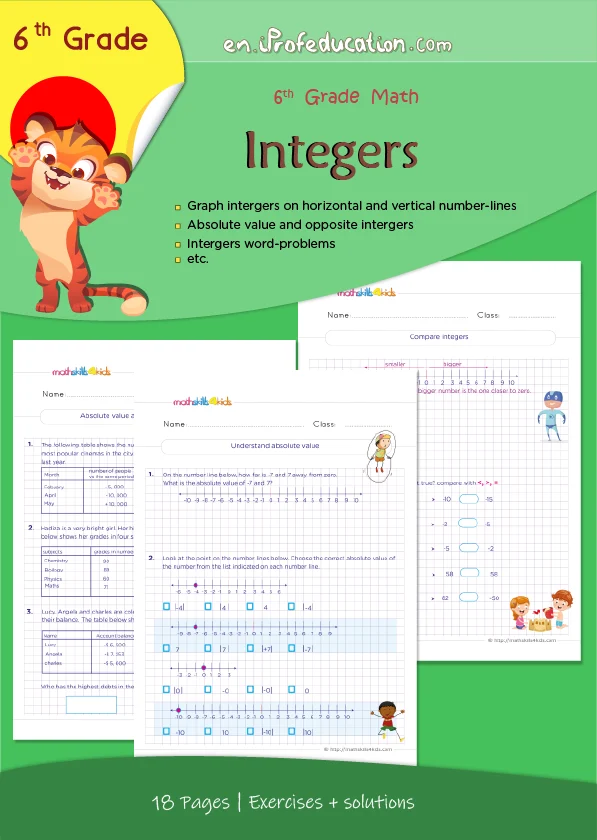 Grade 6 Integers worksheets with solutions