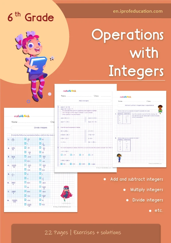 Grade 6 Operations with integers worksheets with solutions