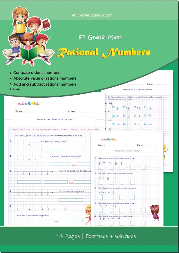 Grade 6 Rational numbers worksheets with solutions