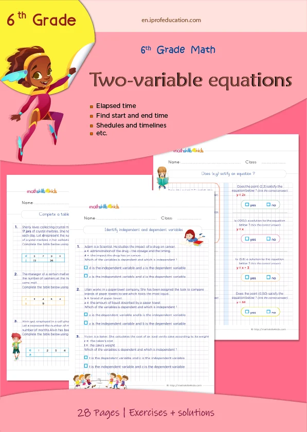 Grade 6 Two-variable equations worksheets with solutions