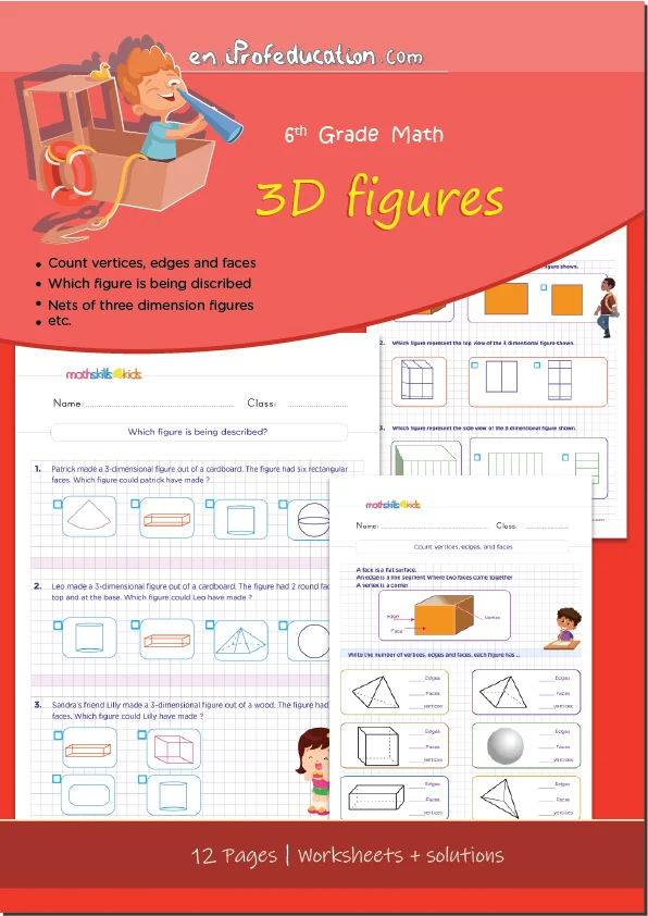 Grade 6 Three-dimensional figures worksheets with solutions