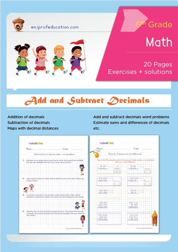 Grade 6 Adding and subtracting decimals worksheets with solutions