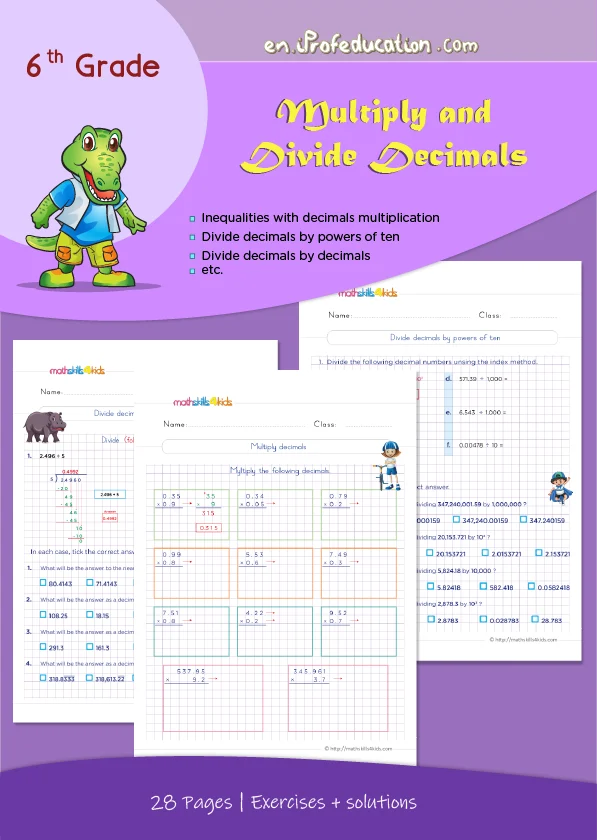 Grade 6 Multiplying and dividing decimals worksheets with solutions