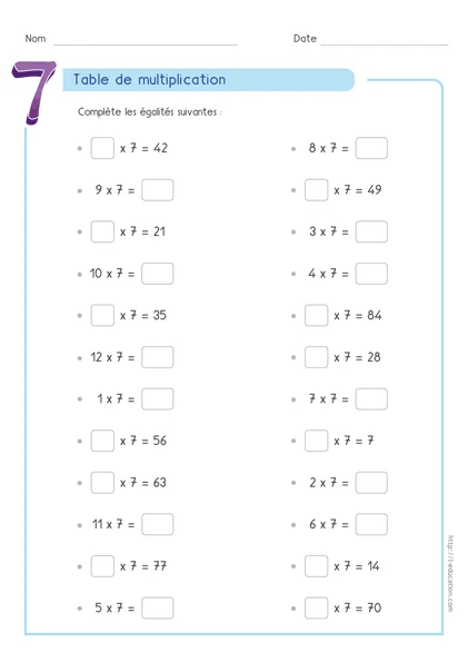 Table de 7 : fiches, cartes memory et quiz PowerPoint — CE2 à CM2 — aperçu 2