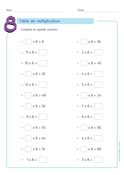 Table de 8 : fiches, cartes memory et quiz PowerPoint — CE2 à CM2 — aperçu 3