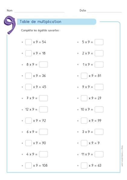 Table de 9 : fiches, cartes memory et quiz PowerPoint — CE2 à CM2 — aperçu 2
