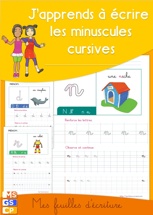 J'apprends à écrire les minuscules cursives : 26 fiches illustrées — MS · GS · CP