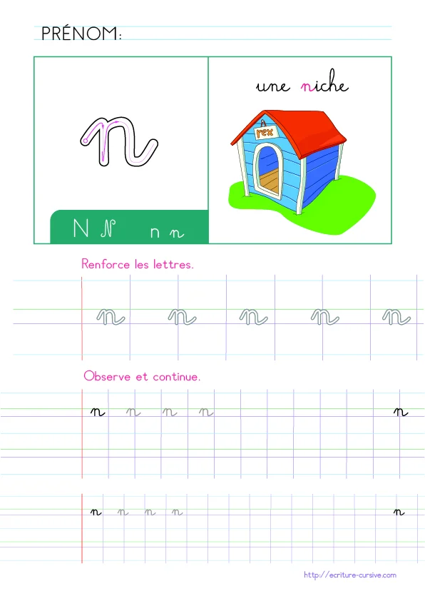 PDF Apprendre l'aphabet Maternelle CP - écrire la lettre n
