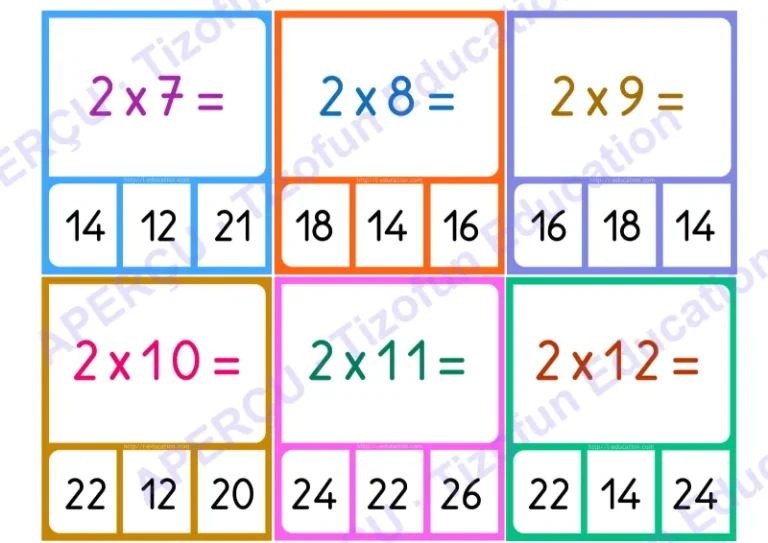 Aperçu 1 — Jeu memory tables de multiplication à imprimer