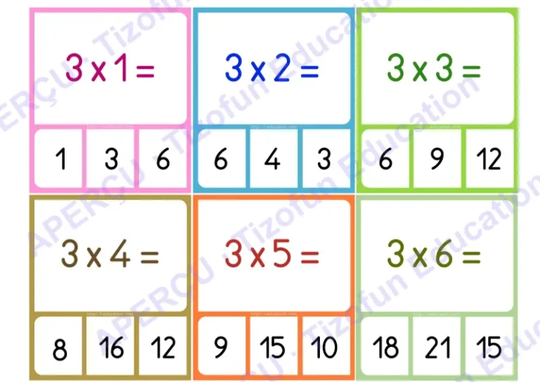 Aperçu 3 — Jeu memory tables de multiplication à imprimer