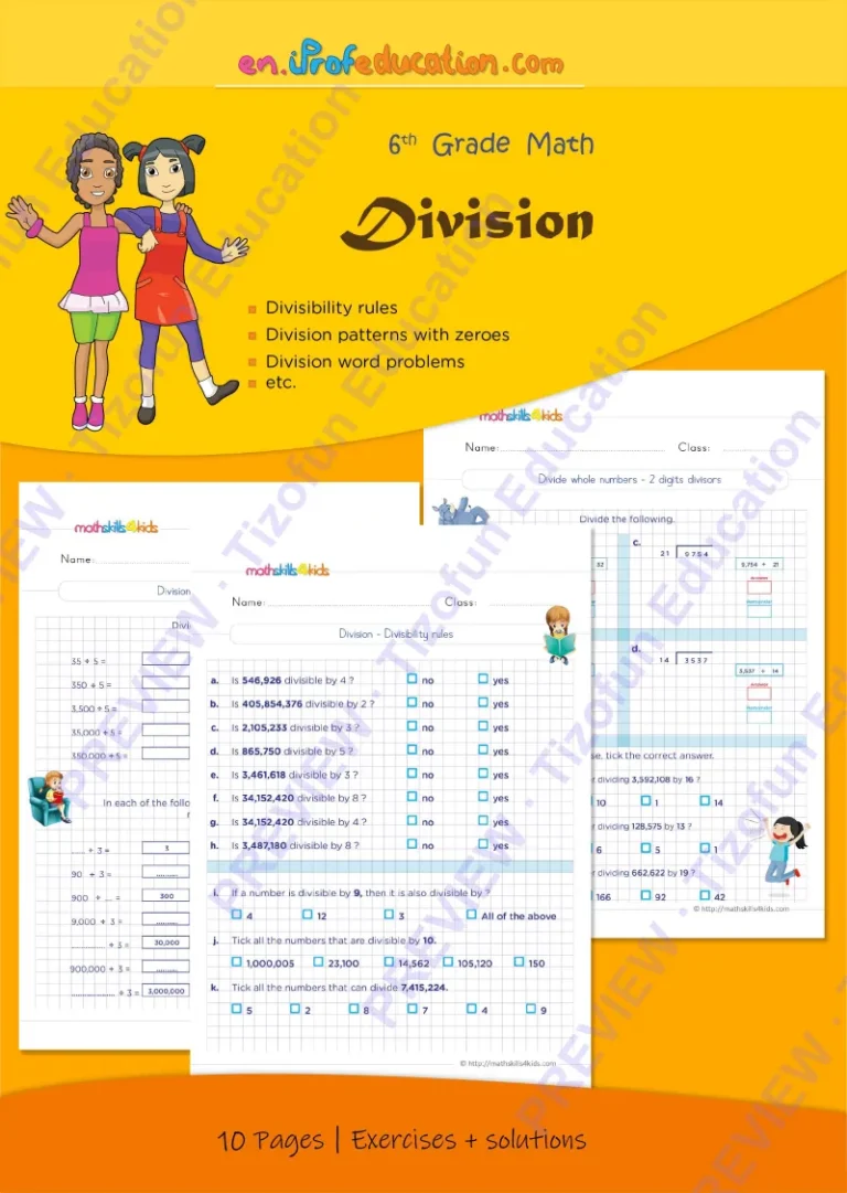 Preview 1 — Grade 6 Division worksheets with solutions