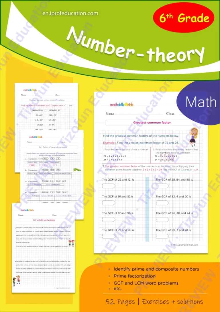 Preview 1 — Grade 6 Number theory worksheets with solutions