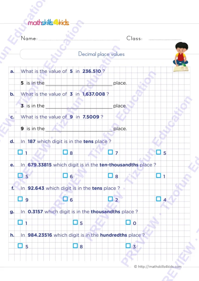 Preview 3 — Grade 6 Decimals worksheets with solutions