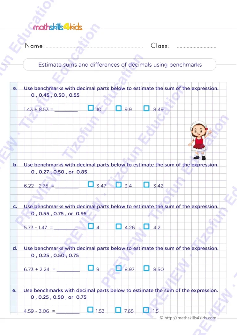 Preview 2 — Grade 6 Adding and subtracting decimals worksheets with solutions