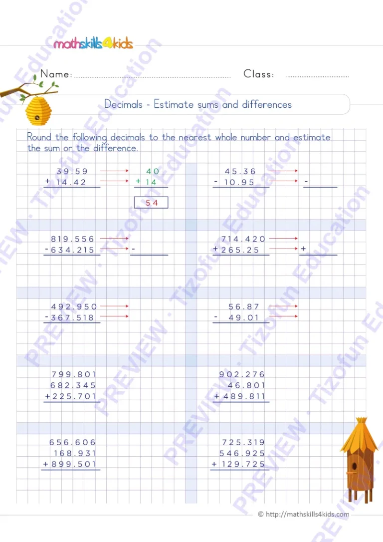 Preview 3 — Grade 6 Adding and subtracting decimals worksheets with solutions