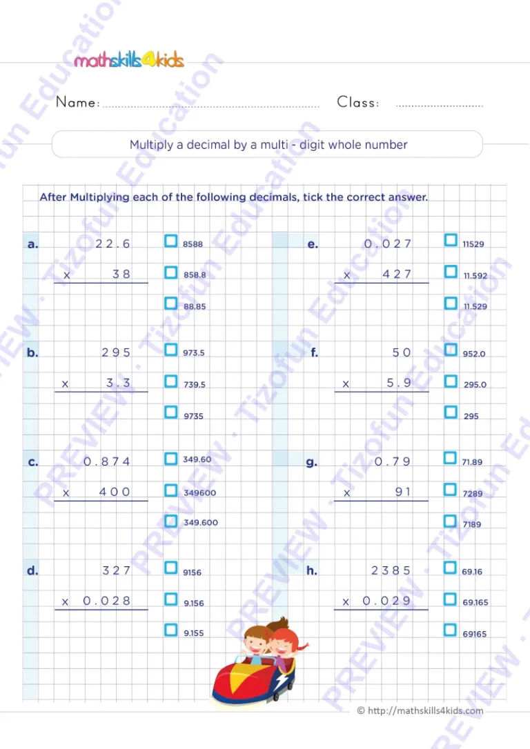 Preview 3 — Grade 6 Multiplying and dividing decimals worksheets with solutions