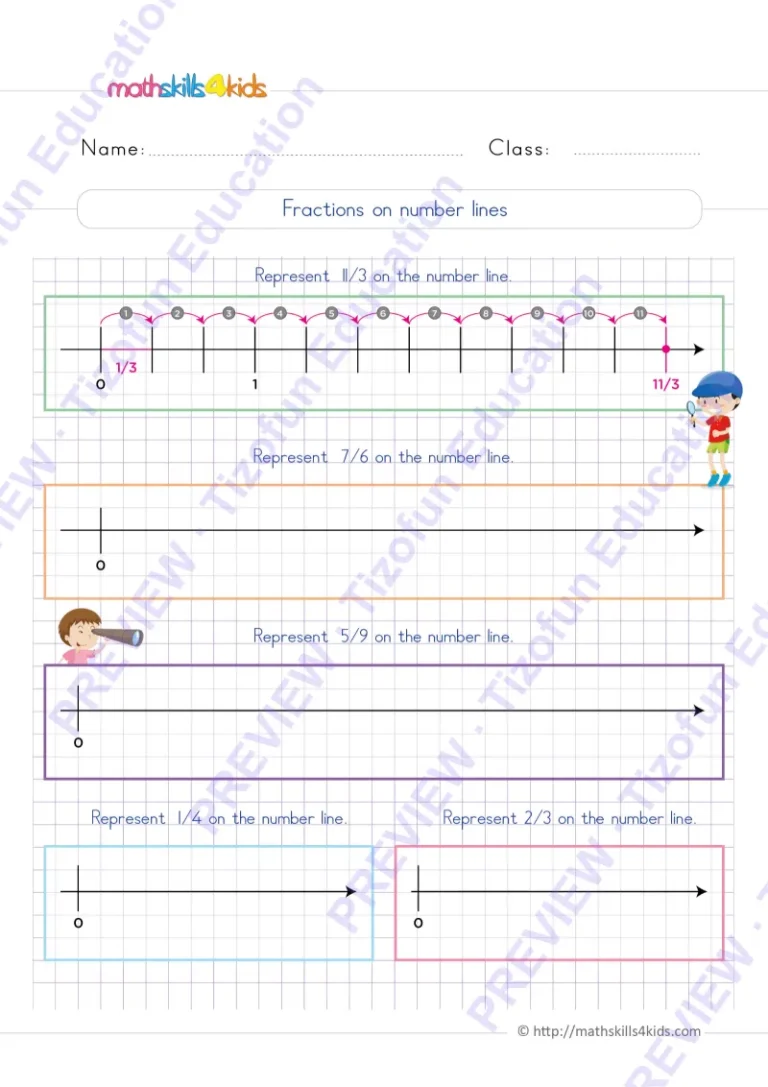 Preview 2 — Grade 6 Fraction and mixed numbers worksheets with solutions