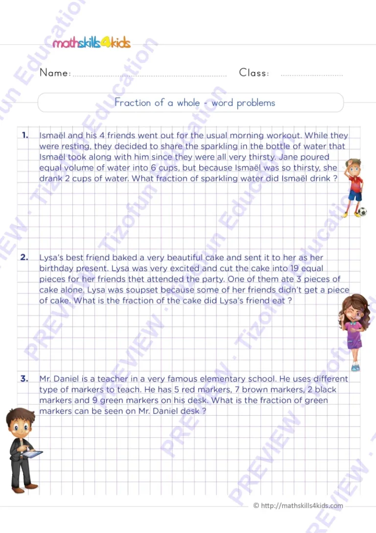 Preview 3 — Grade 6 Fraction and mixed numbers worksheets with solutions