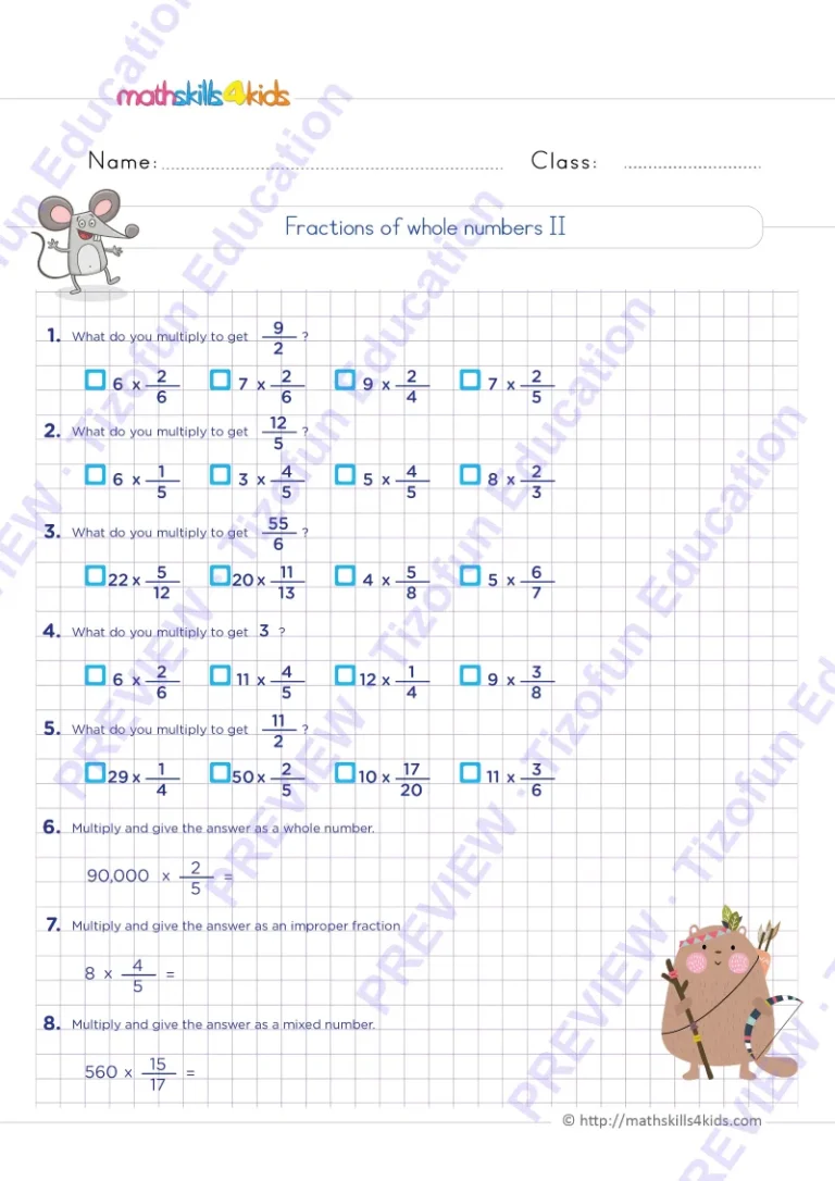 Preview 3 — Grade 6 Multiplying fraction worksheets with solutions