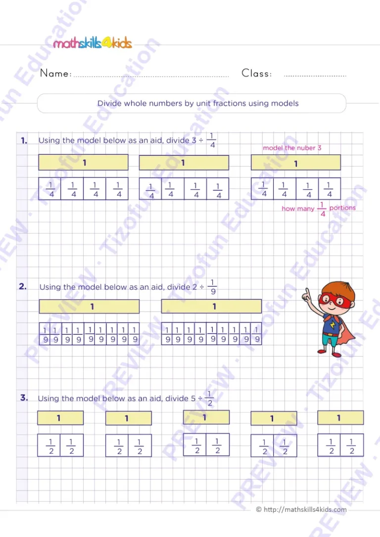 Preview 2 — Grade 6 Dividing fraction worksheets with solutions