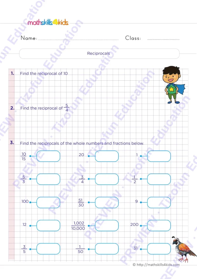 Preview 3 — Grade 6 Dividing fraction worksheets with solutions