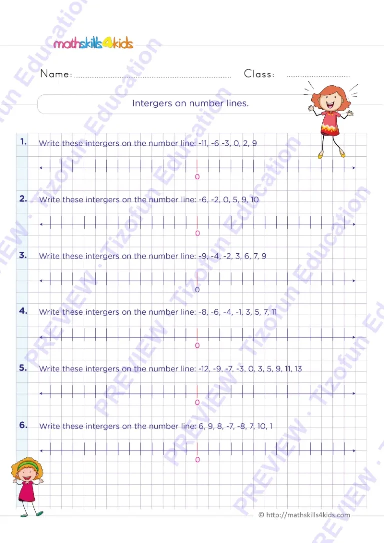 Preview 3 — Grade 6 Integers worksheets with solutions