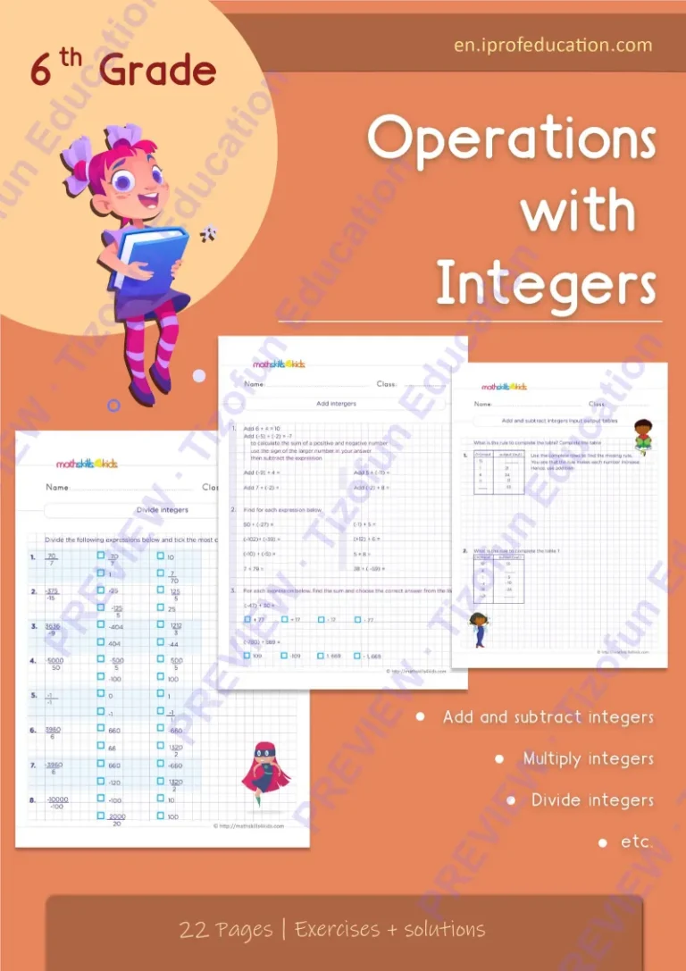 Preview 1 — Grade 6 Operations with integers worksheets with solutions