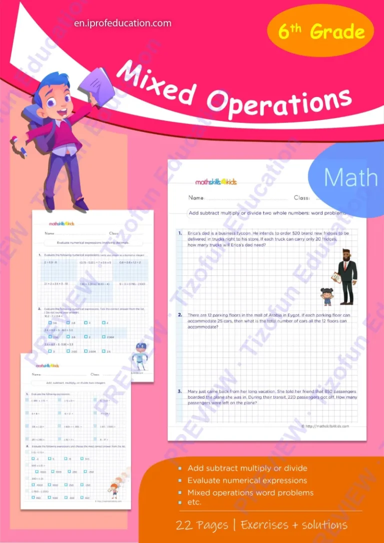 Preview 1 — Grade 6 Mixed operations with solutions