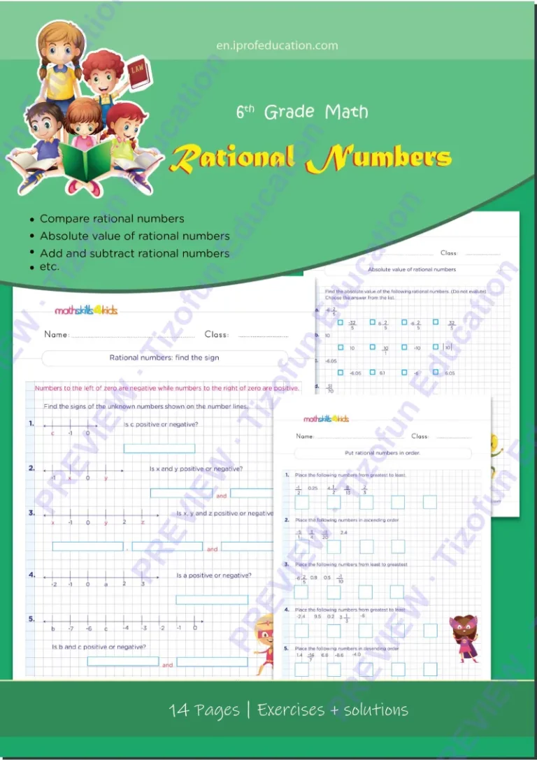 Preview 1 — Grade 6 Rational numbers worksheets with solutions