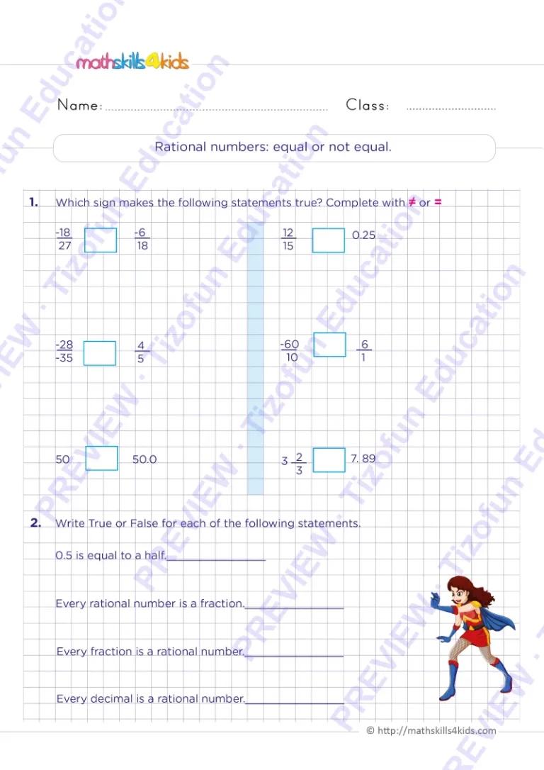Preview 2 — Grade 6 Rational numbers worksheets with solutions