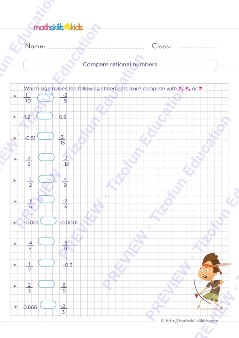 Preview 3 — Grade 6 Rational numbers worksheets with solutions