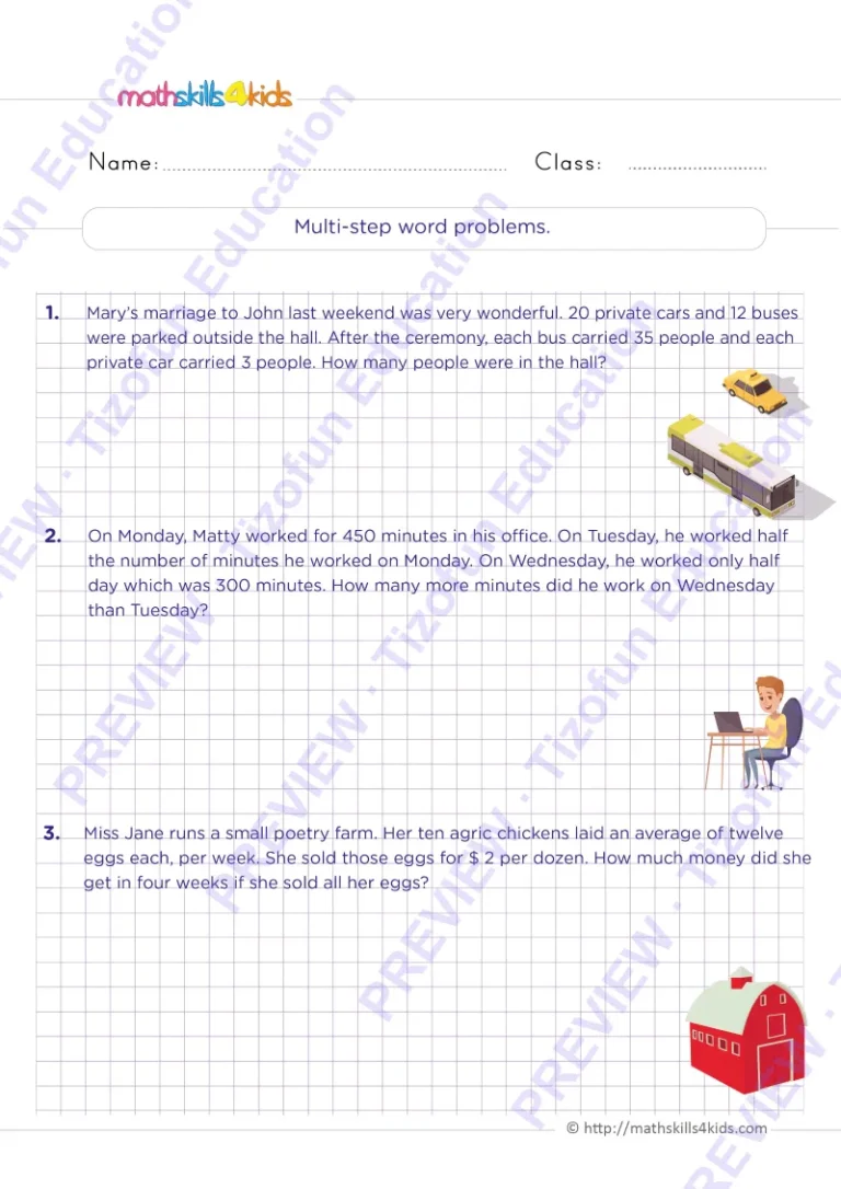 Preview 3 — Grade 6 Problems solving and estimation worksheets with solutions