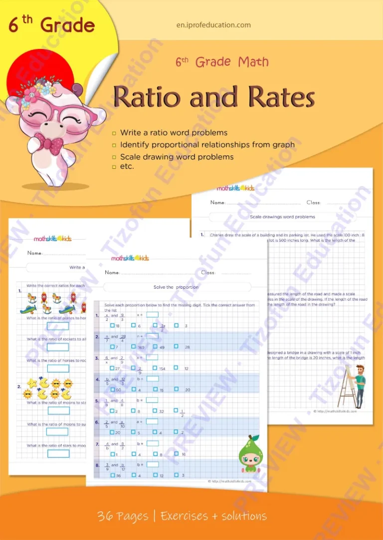 Preview 1 — Grade 6 Ratio and rates worksheets with solutions