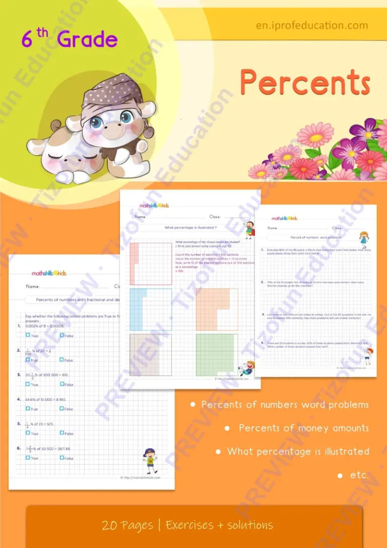 Preview 1 — Grade 6 Percents worksheets with solutions