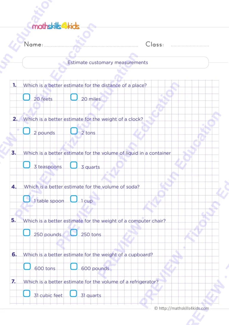 Preview 2 — Grade 6 Units of measurements worksheets with solutions