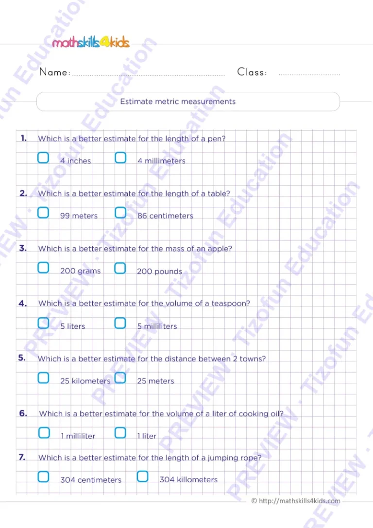 Preview 3 — Grade 6 Units of measurements worksheets with solutions