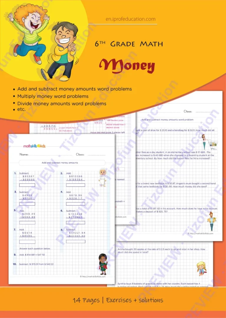Preview 1 — Grade 6 Money worksheets with solutions