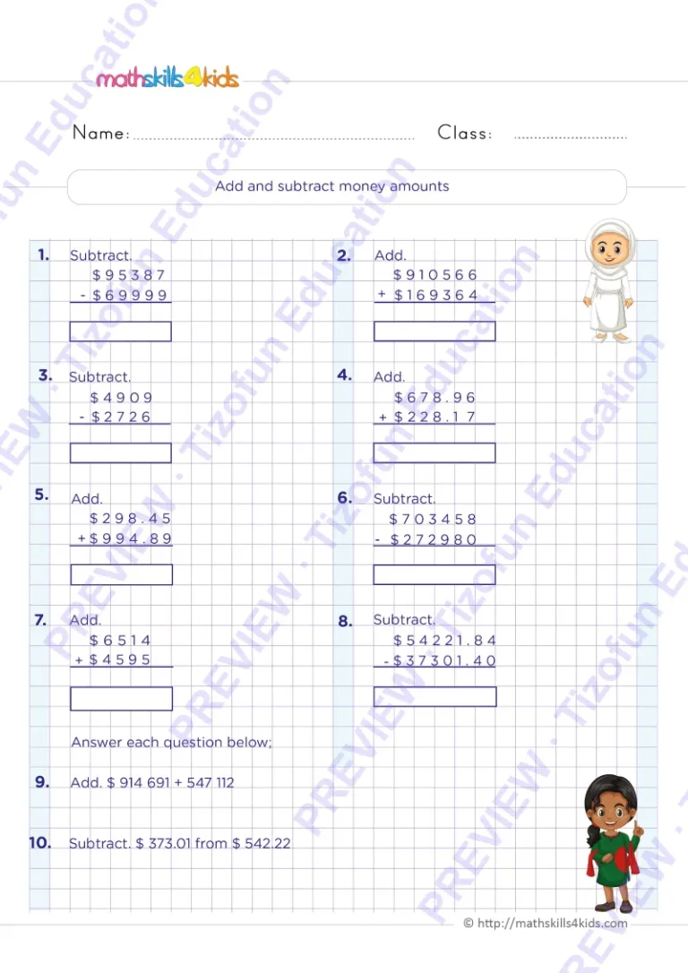 Preview 3 — Grade 6 Money worksheets with solutions