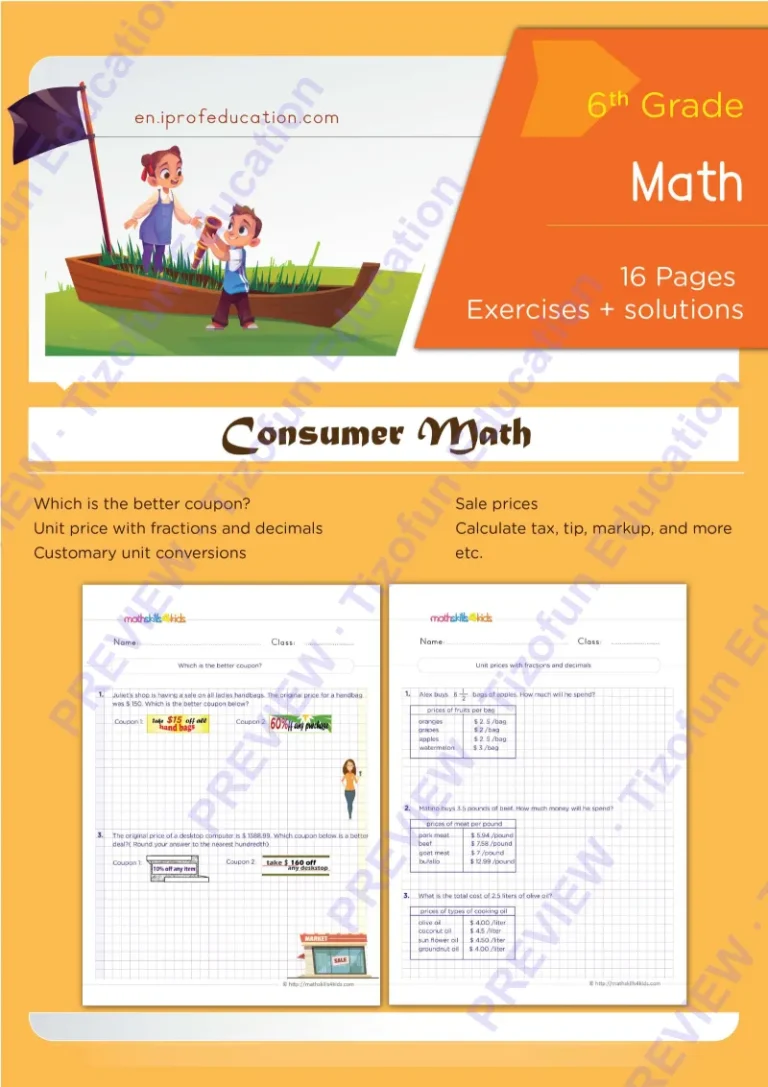 Preview 1 — Grade 6 Consumer math worksheets with solutions