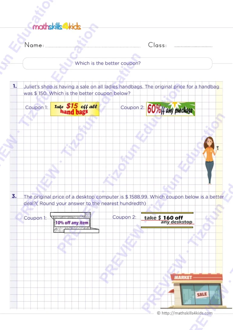 Preview 2 — Grade 6 Consumer math worksheets with solutions