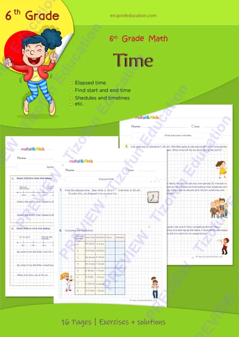 Preview 1 — Grade 6 Time worksheets with solutions