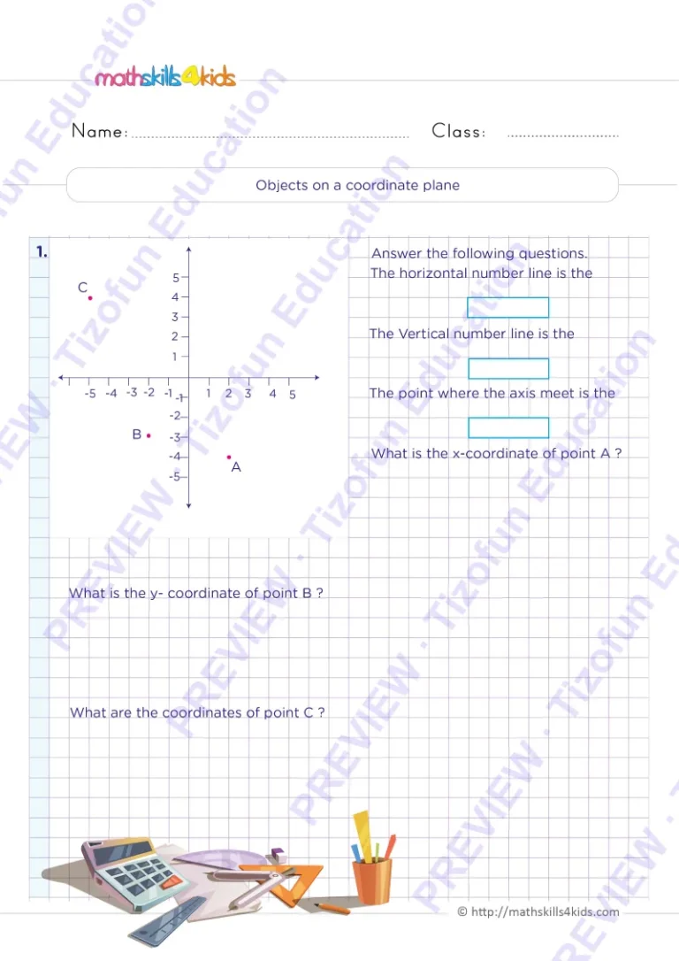 Preview 2 — Grade 6 Coordinate plane worksheets with solutions