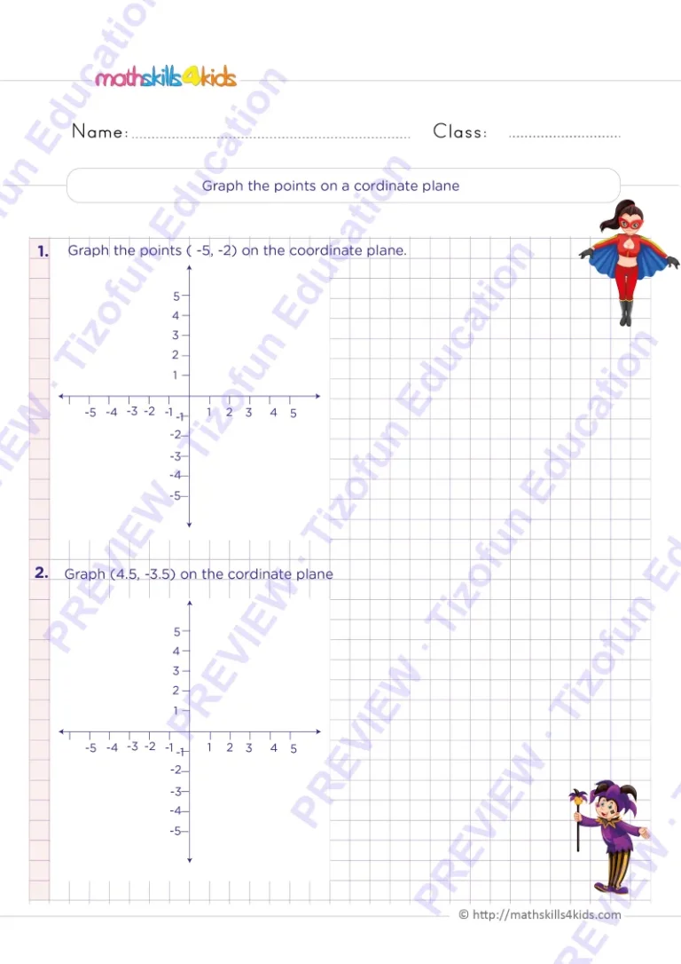 Preview 3 — Grade 6 Coordinate plane worksheets with solutions