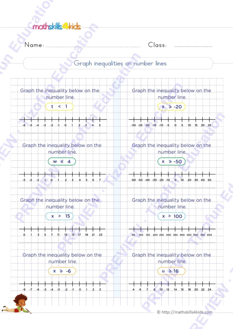 Preview 3 — Grade 6 One Variable Inequalities worksheets with solutions