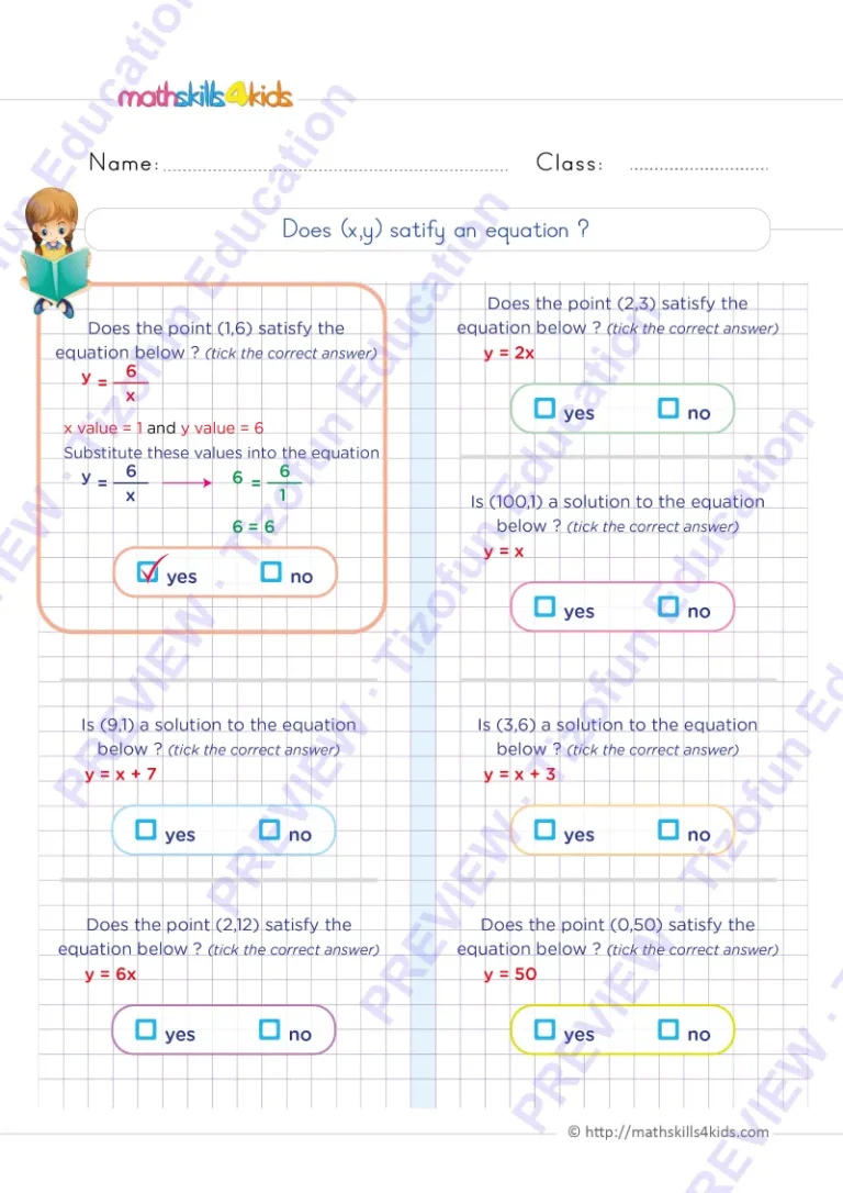 Preview 2 — Grade 6 Two-variable equations worksheets with solutions