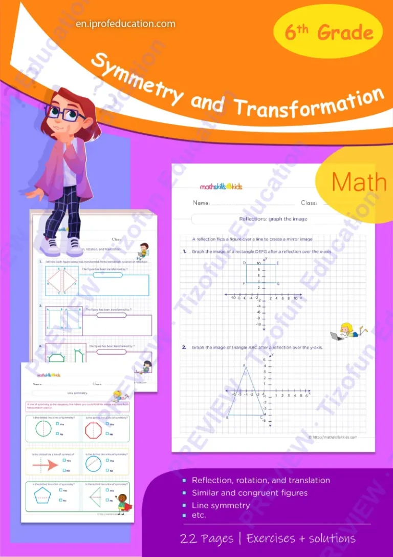 Preview 1 — Grade 6 Symmetry and transformation worksheets with solutions