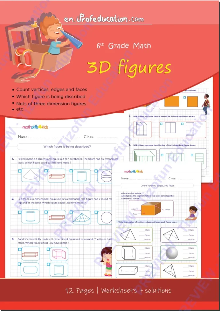 Preview 1 — Grade 6 Three-dimensional figures worksheets with solutions