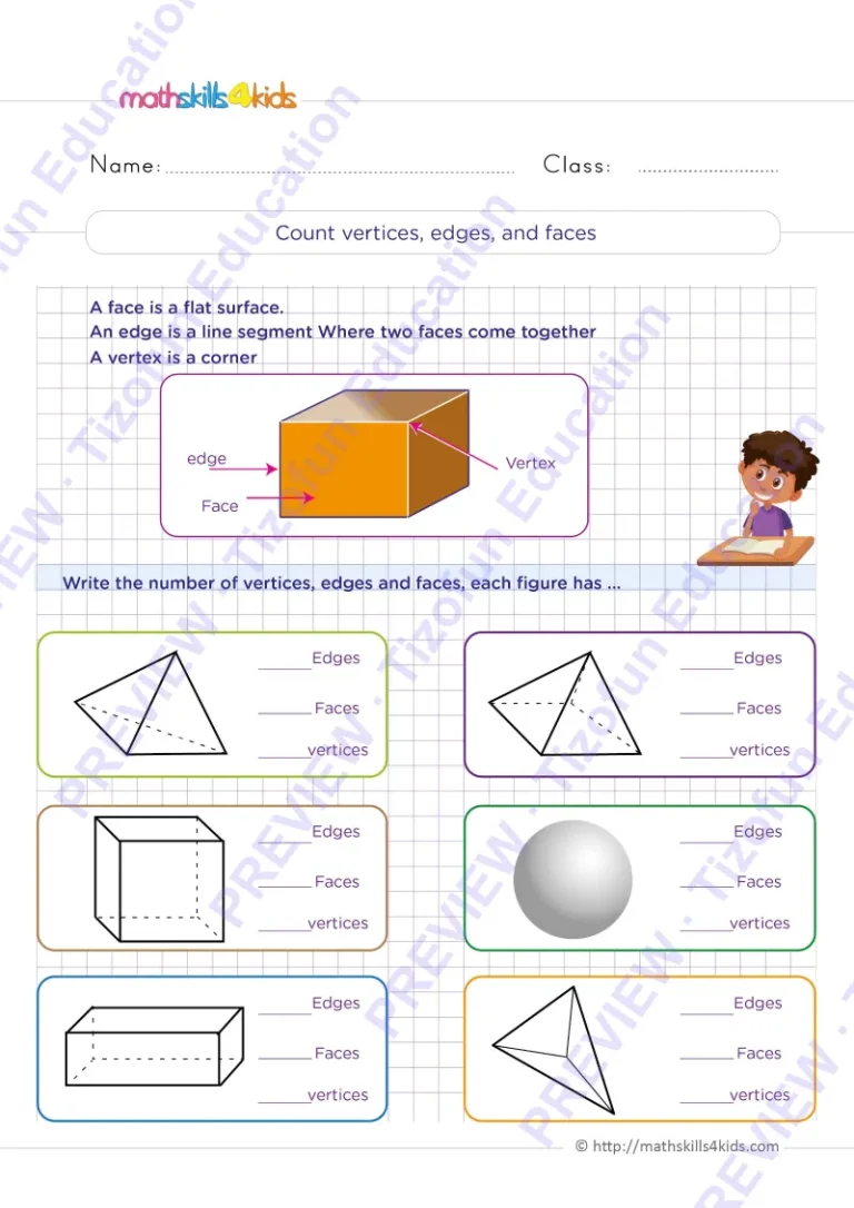 Preview 3 — Grade 6 Three-dimensional figures worksheets with solutions