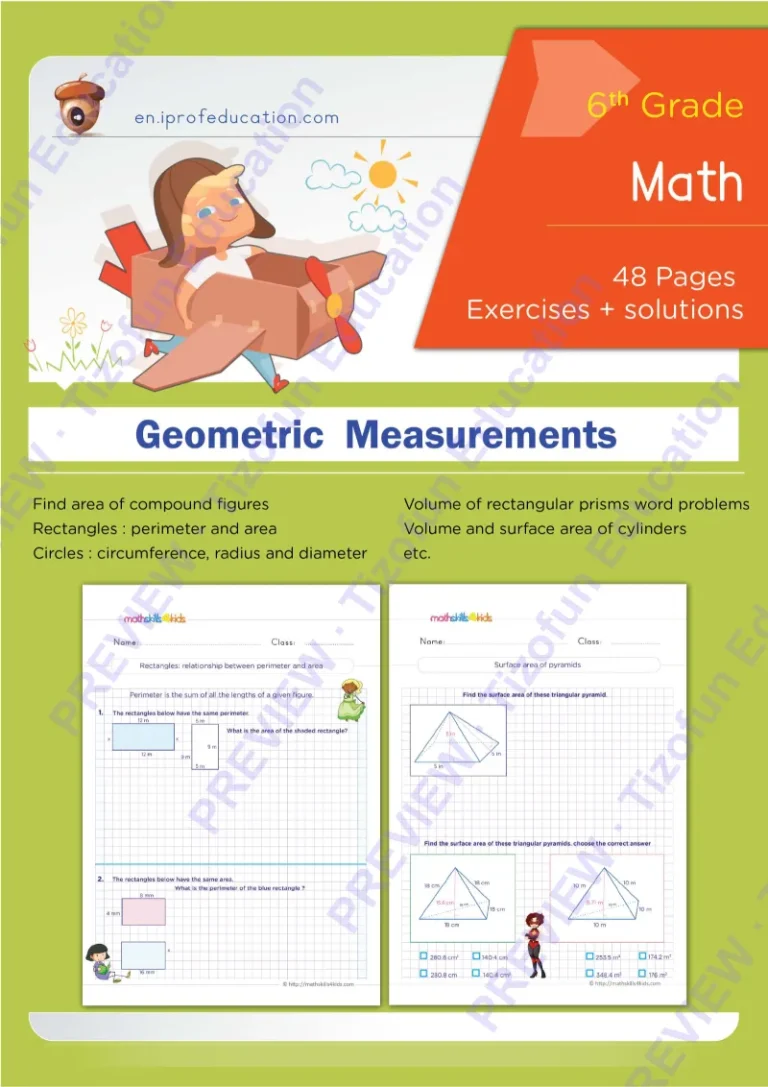 Preview 1 — Grade 6 Geometric measurements worksheets with solutions
