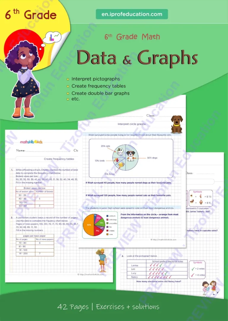 Preview 1 — Grade 6 Data and Graphs worksheets with solutions